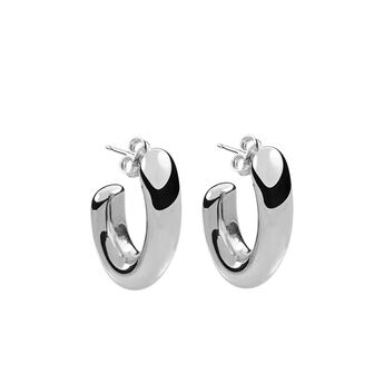 Medium silver oval thick earrings , J00799-01,hi-res