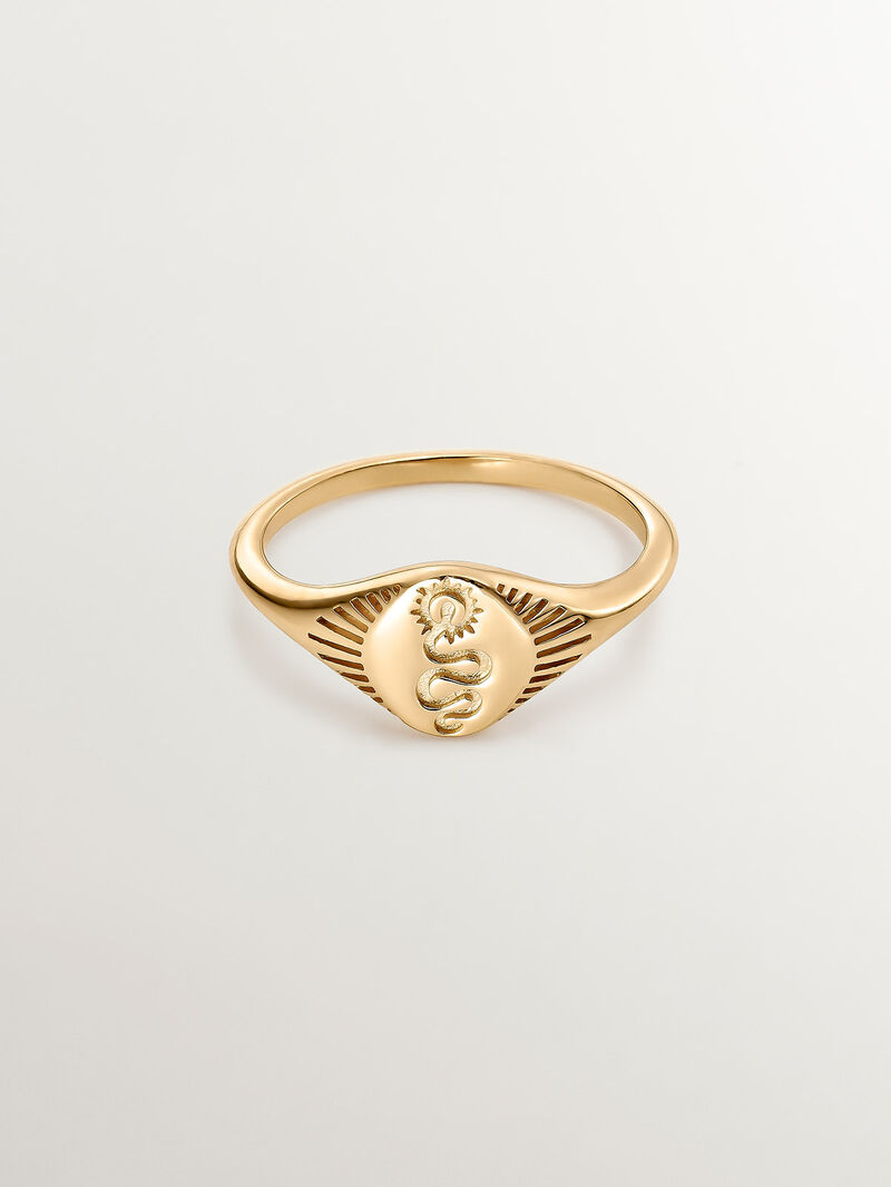925 Silver seal ring dipped in 18K Yellow Gold with Snake image number 2