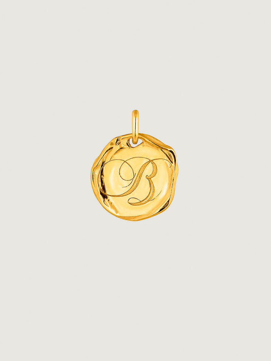 Charm medalla inicial B artesanal plata recubierta oro , J04641-02-B, hi-res