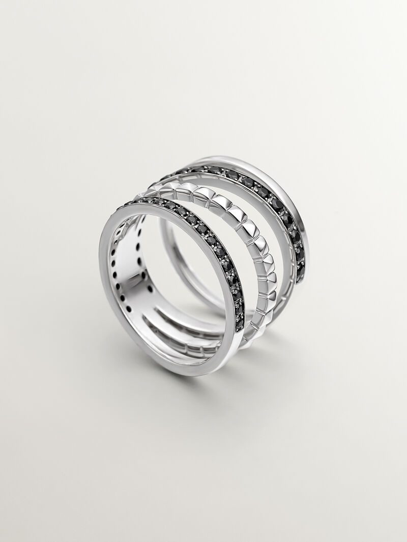 925 Silver Multi-Arm Ring coated with relief and black spinels. image number 4