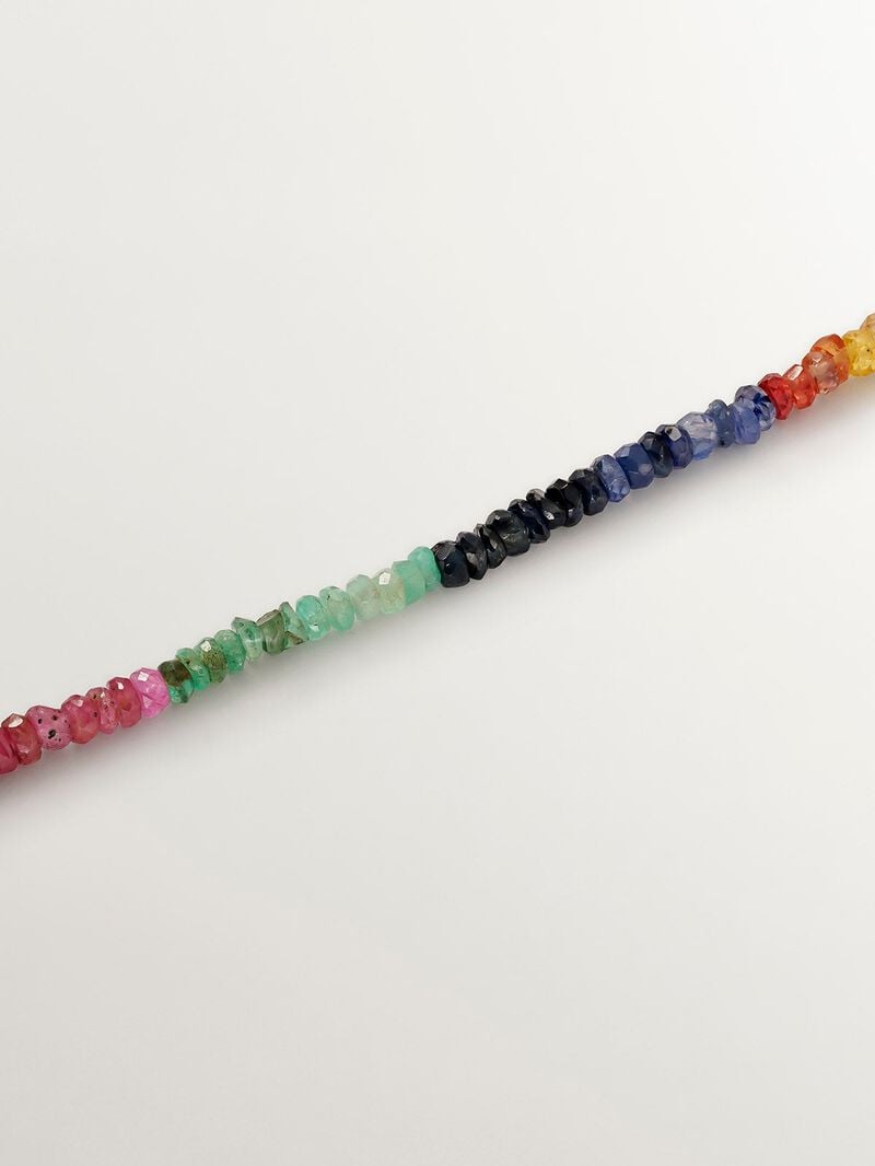925 silver necklace bathed in 18K yellow gold with multicolor sapphires, pink rhodolite, and purple amethyst. image number 4