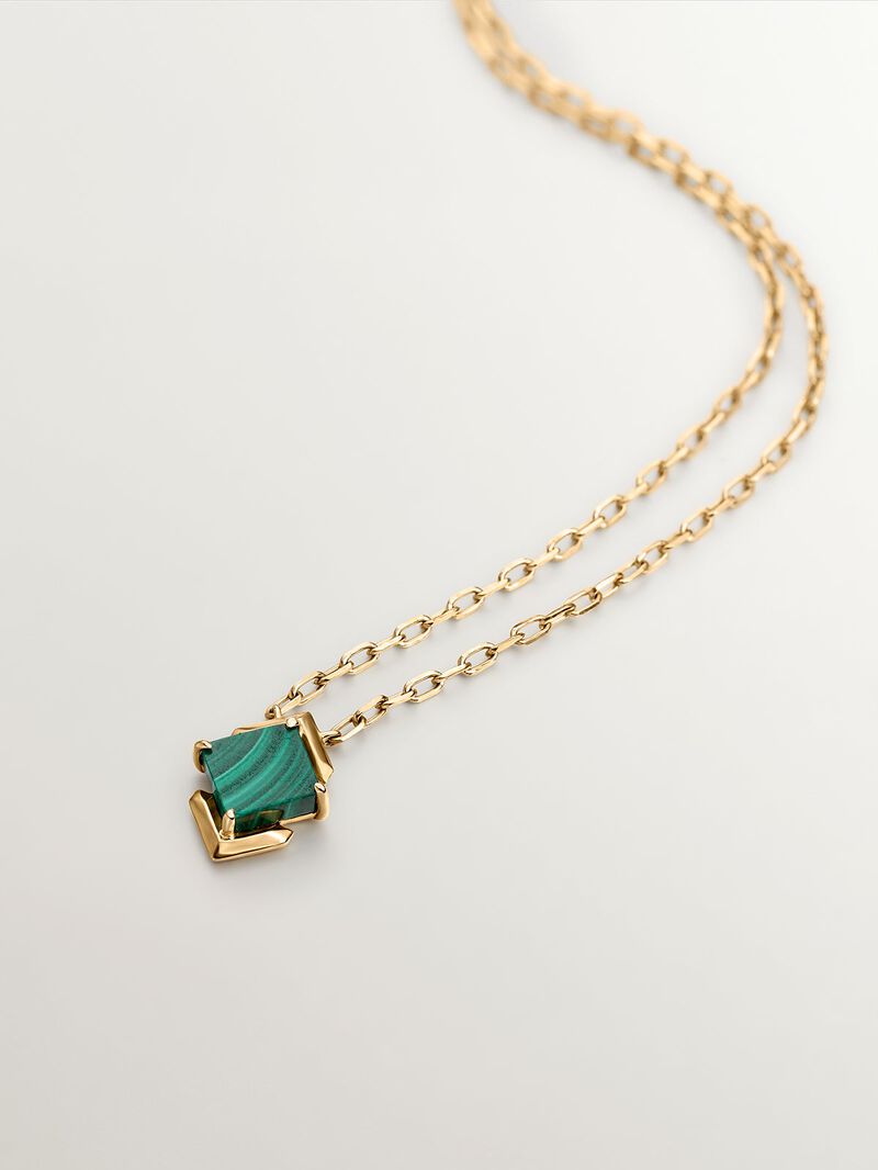 9K yellow gold pendant with green malachite image number 2