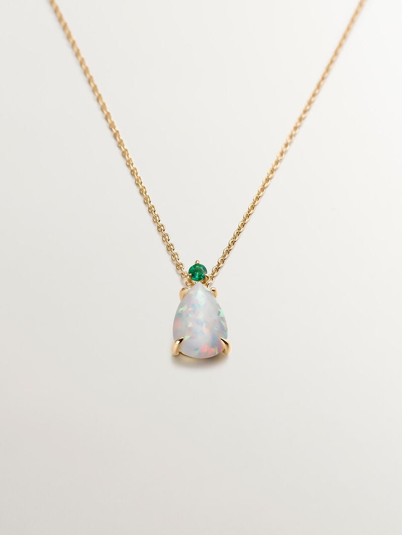 18K yellow gold necklace with white opal and emerald. image number 0
