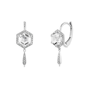 Silver hexagonal diamond earrings , J04807-01-WT-GD,hi-res