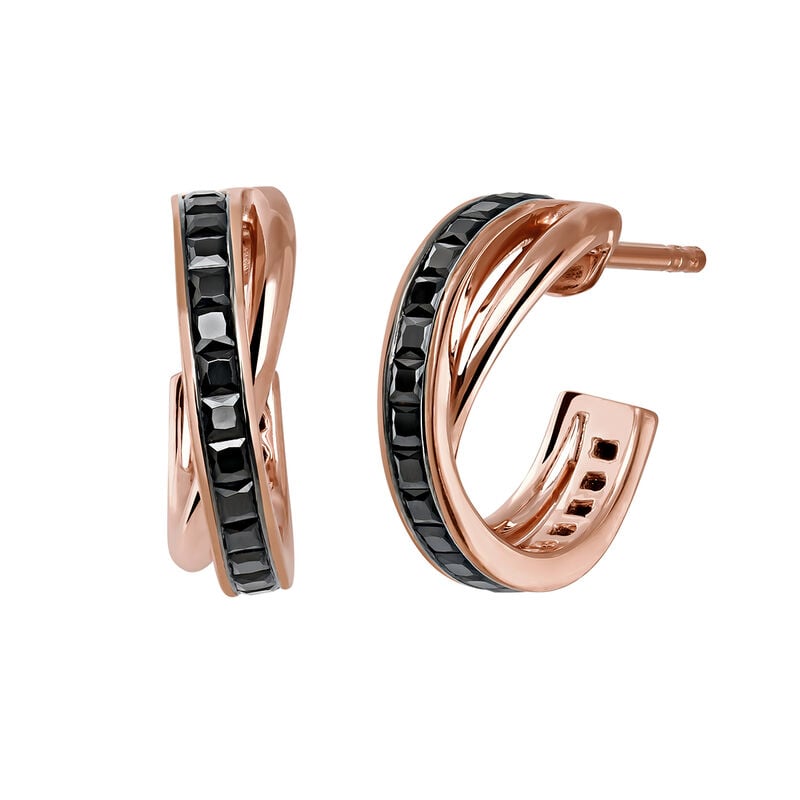 Small rose gold plated combined hoop earrings , J03663-03-BSN, hi-res