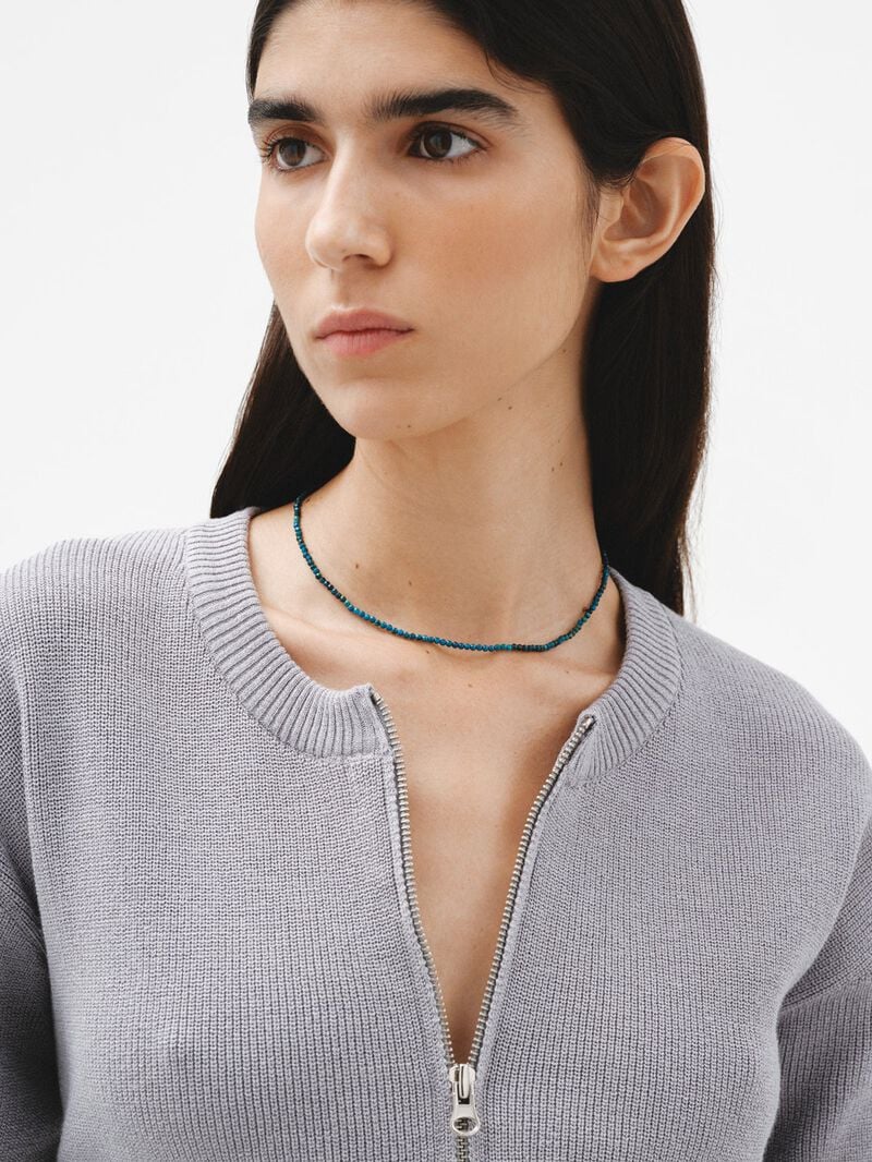 925 Silver necklace bathed in 18K yellow gold with chrysocolla beads. image number 3