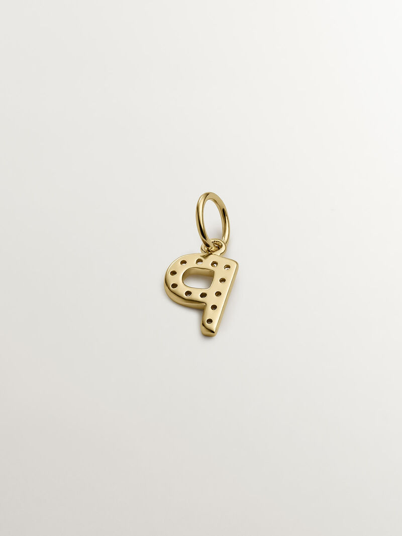 18K Yellow Gold Plated 925 Silver Charm with White Topaz, Initial P image number 2