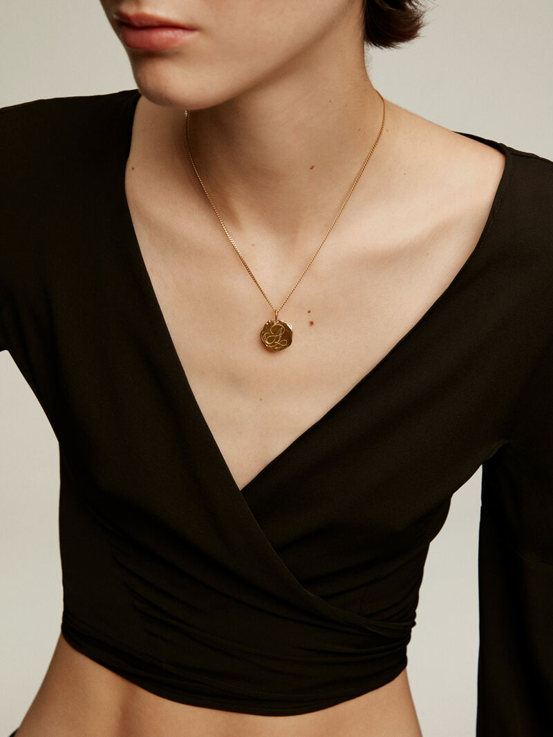 Handcrafted silver 925 charm, bathed in 18k yellow gold with initial B. image number 1