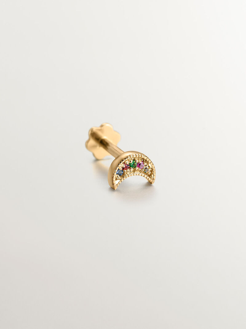 18K yellow gold piercing with multicolor sapphires and moon shape. image number 2