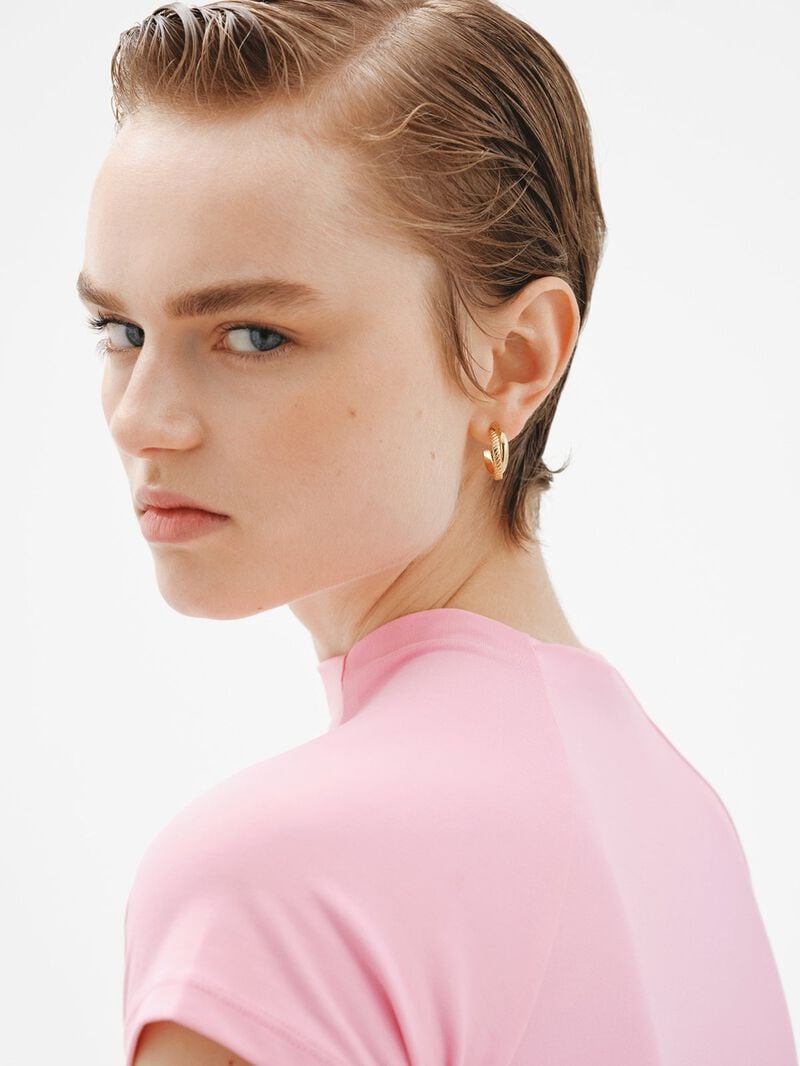 Double hoop earrings made of 925 silver, bathed in 18K yellow gold. image number 2