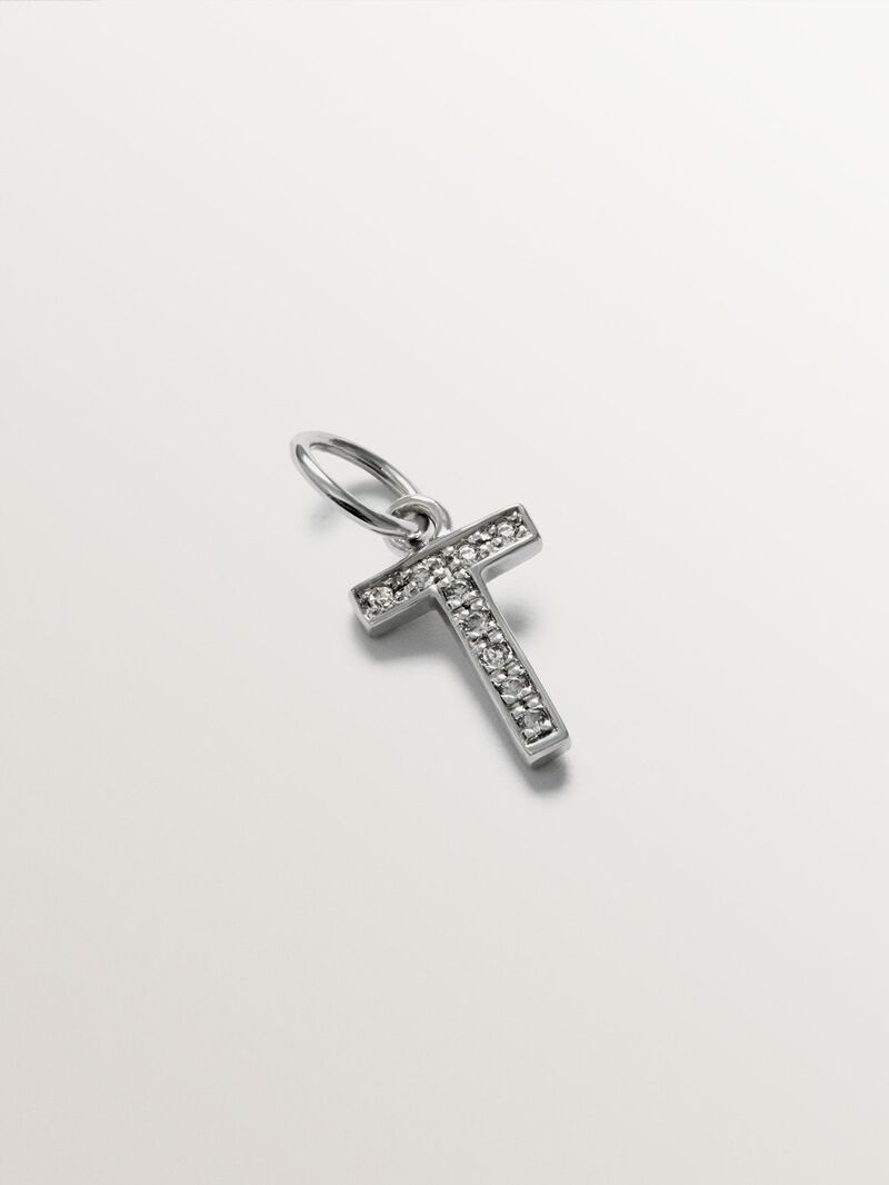 925 Silver Charm with white topaz initial T image number 0
