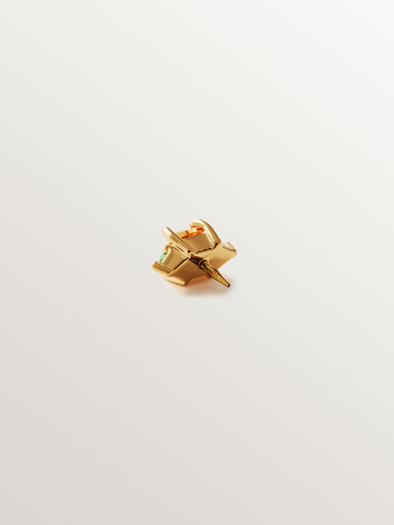 Individual 18k yellow gold pending with orange sapphire and green emeralds image number 2