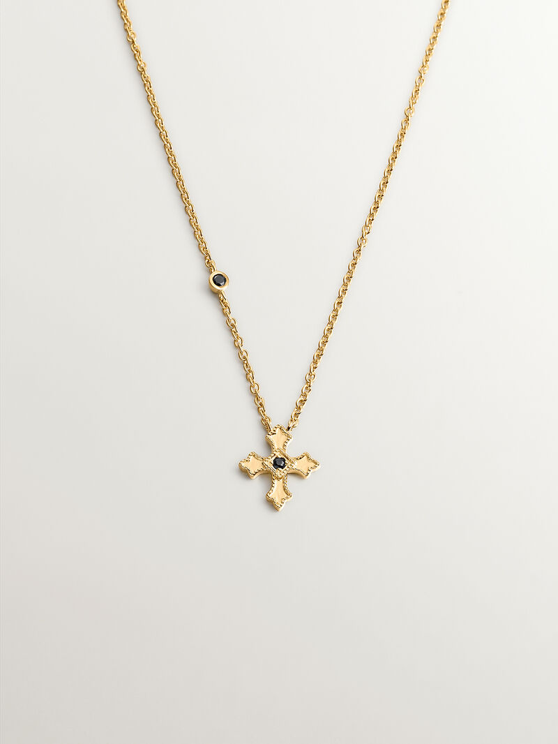 925 Silver pendant dipped in 18K yellow gold with small cross and spinels. image number 0