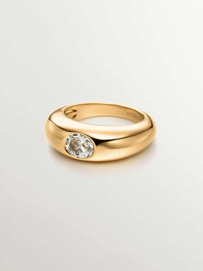 18K yellow gold plated 925 silver ring with green quartz image number 2