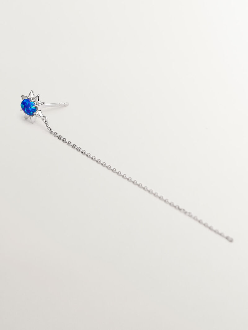Individual 18K white gold chain earring with blue opal. image number 2