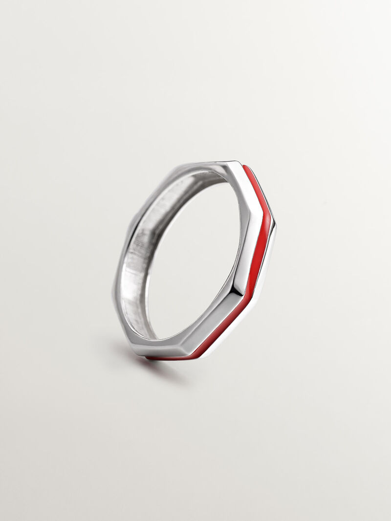 925 silver ring with geometric finish and pink enamel image number 4