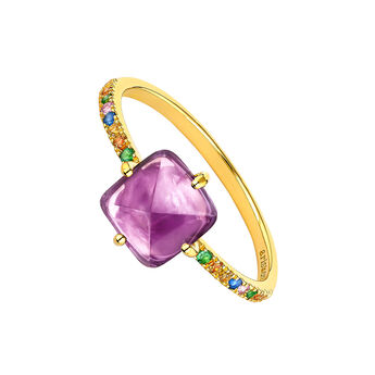 Gold plated silver amethyst and sapphire ring , J04823-02-AM-MULTI,hi-res