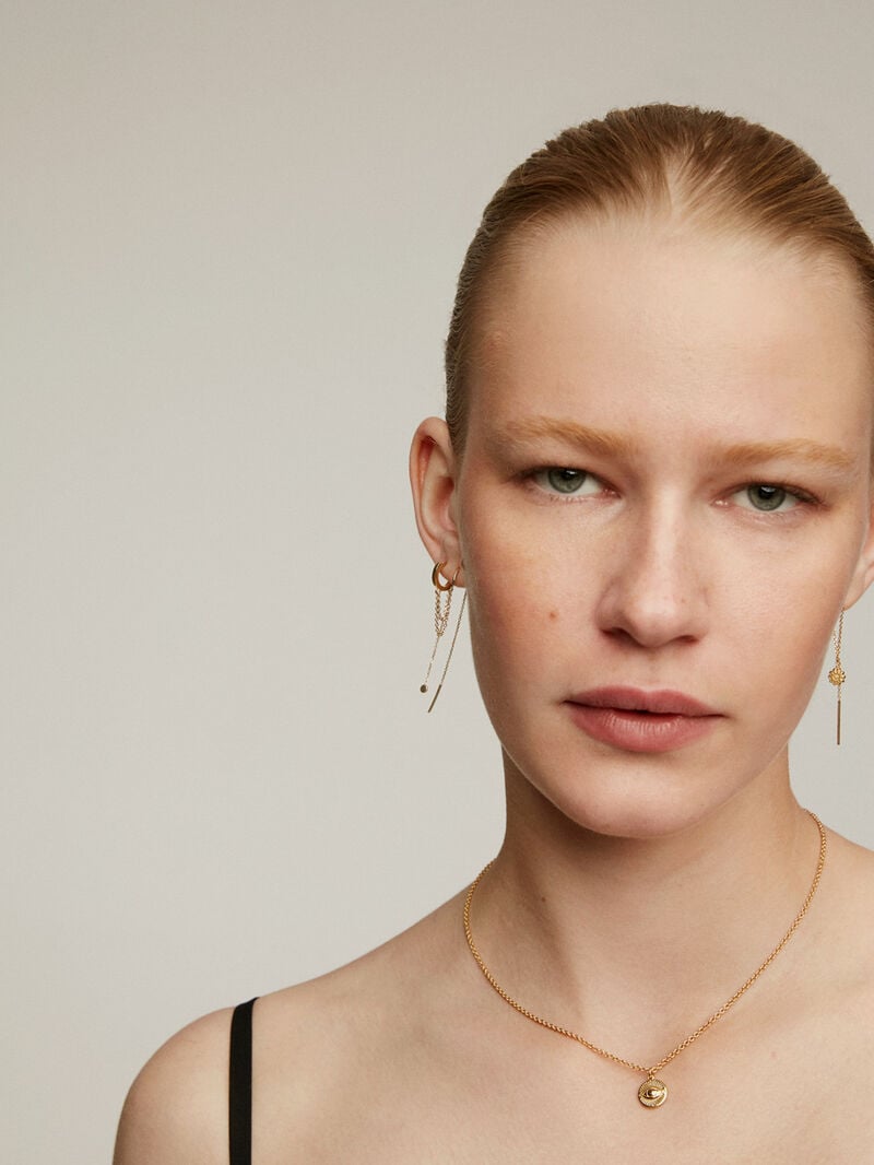 Single long 9K yellow gold earring with chain image number 5