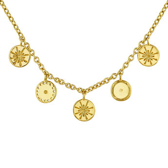 Gold plated round motifs ethnic necklace , J04446-02, mainproduct