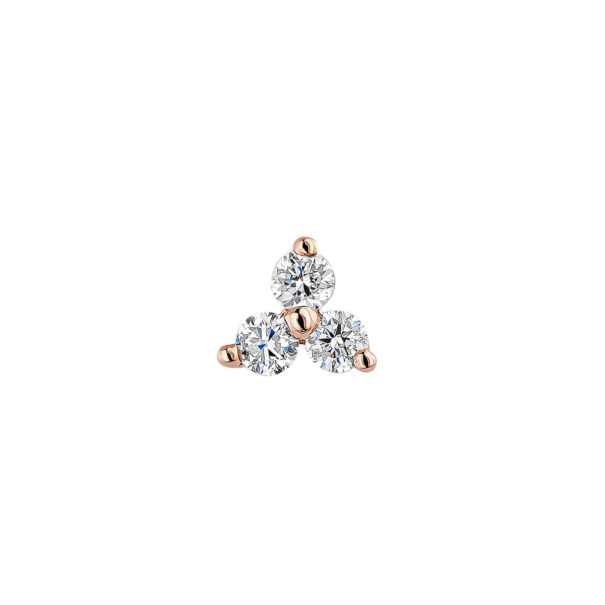 Single 18kt rose gold shamrock earring with diamonds, J04428-03-H, hi-res