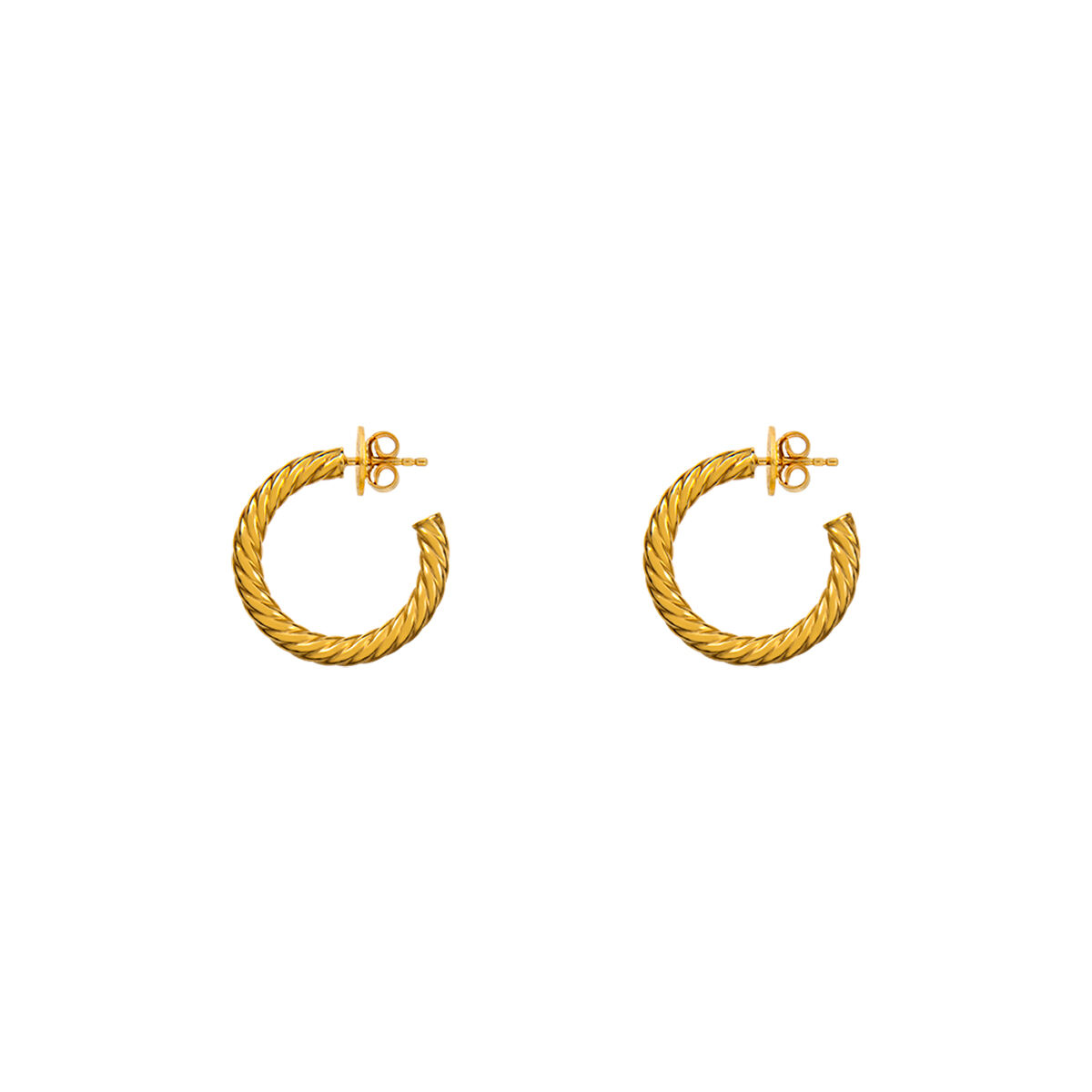 Medium gold plated cabled hoop earrings , J01588-02, hi-res