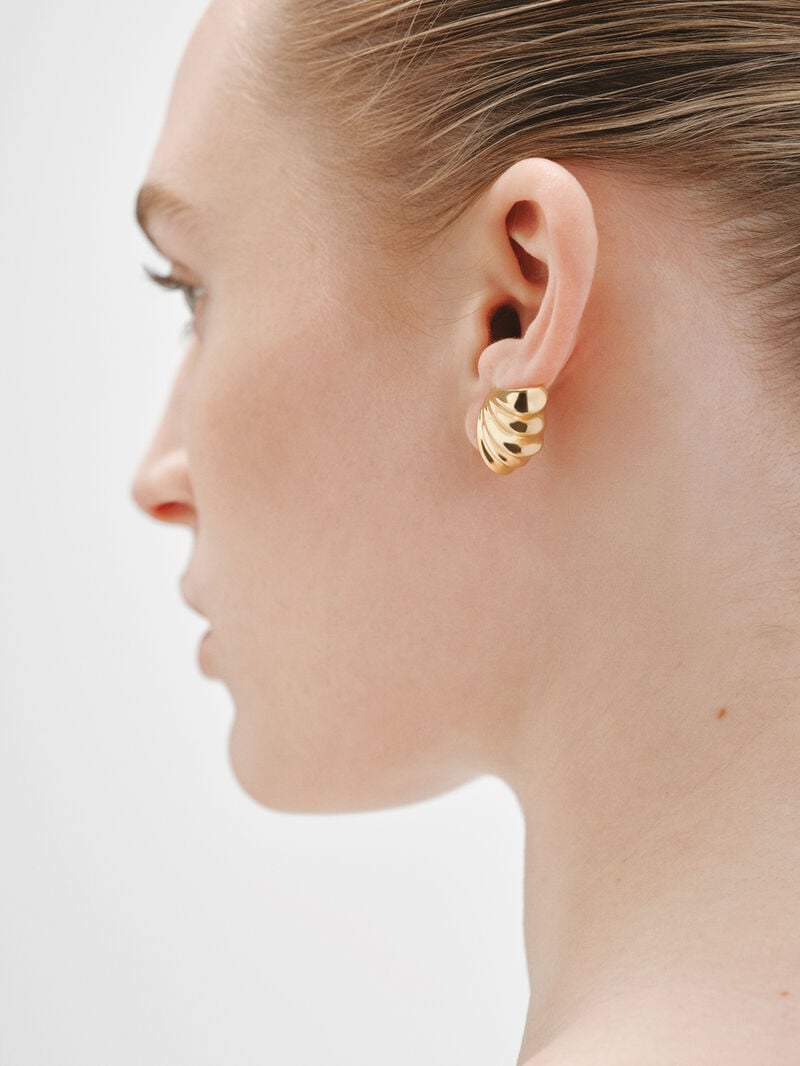 18K yellow gold plated 925 silver earrings with texture image number 3