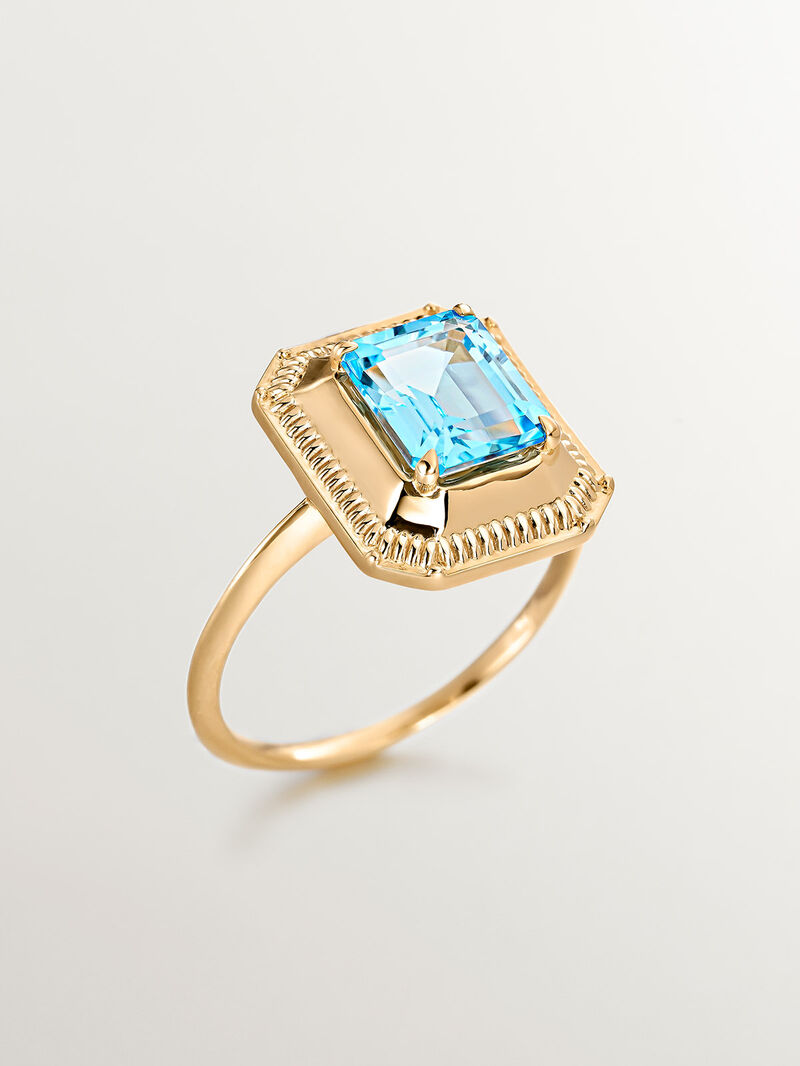931 Silver ring bathed in 18K yellow gold with Swiss blue topaz image number 4