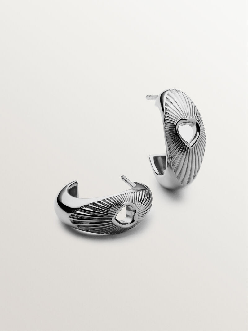 925 silver hoop earrings with heart and guilloché texture image number 2