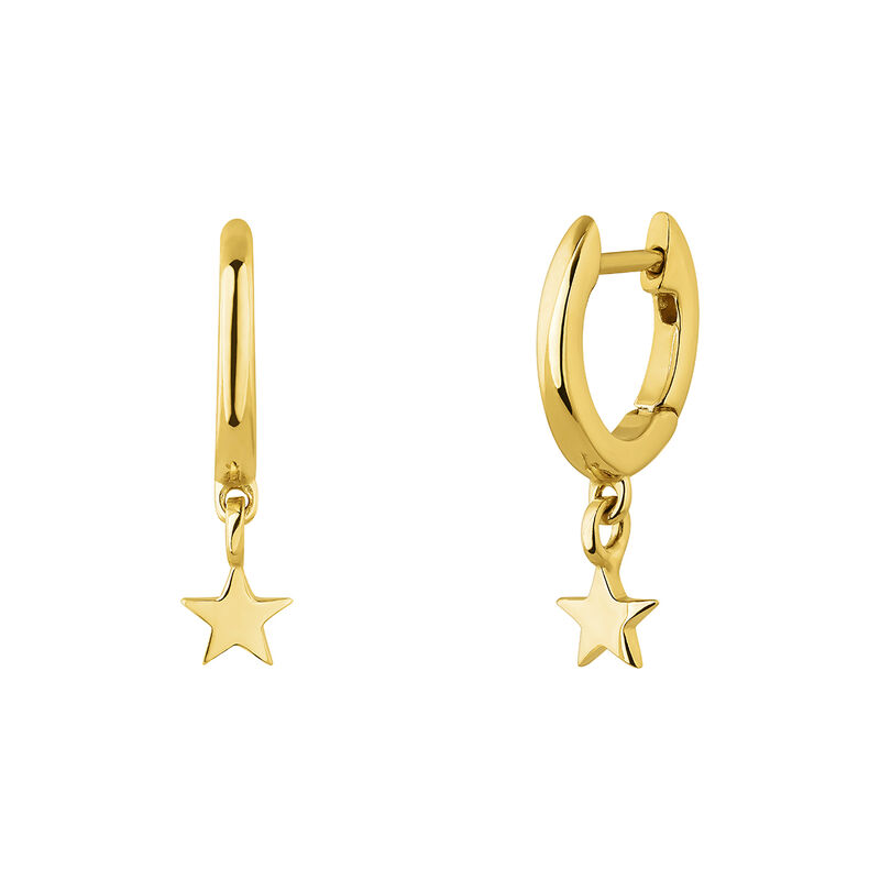 Gold plated silver stars hoop earring, J04816-02, hi-res