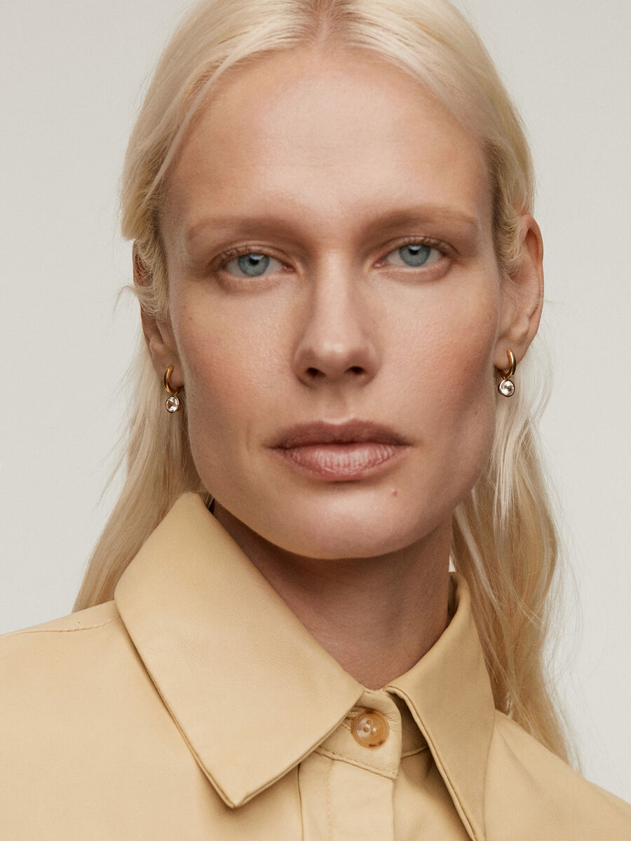 Gold plated hoop earrings with topaz , J03807-02-WT, hi-res