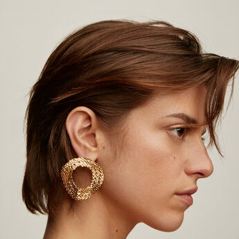 XL wicker-design oval earrings in 18kt yellow gold-plated sterling silver, J04417-02, mainproduct