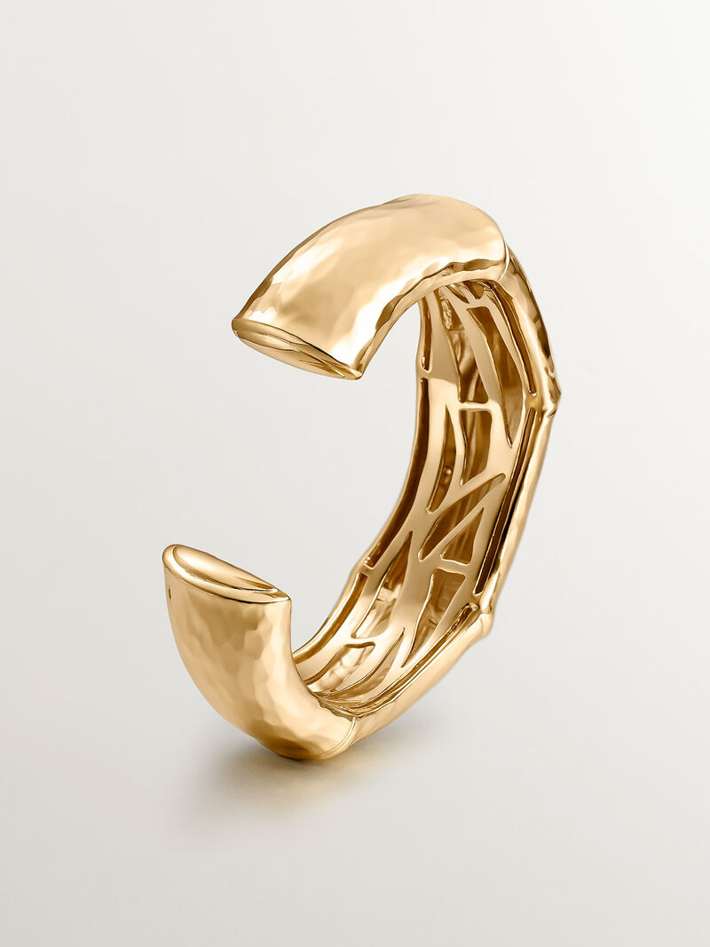 Rigid 925 silver bracelet bathed in 18K yellow gold in the shape of bamboo image number 4