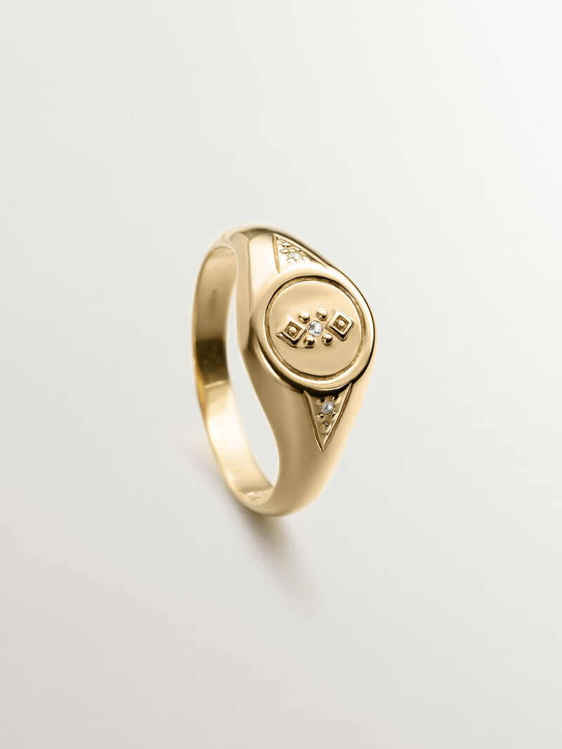 18K yellow gold plated 925 sterling silver signet ring with white topaz image number 4