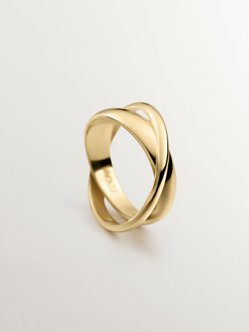 Double cross 925 silver ring bathed in 18K yellow gold. image number 4