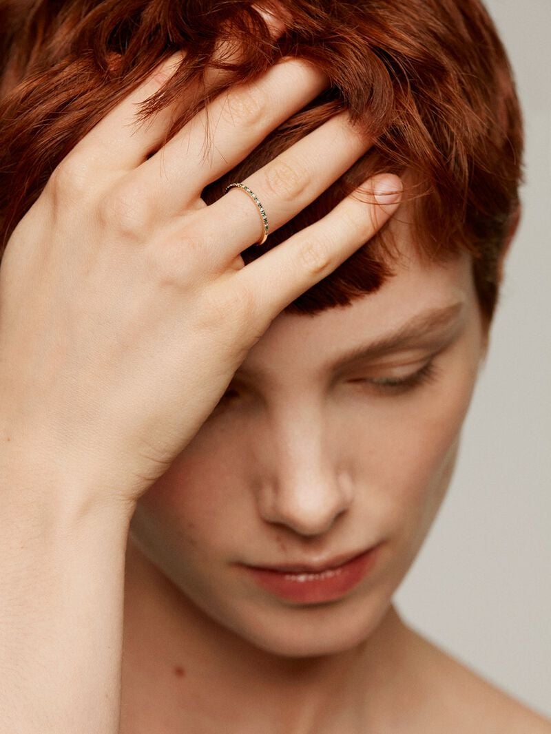 9K Yellow Gold Ring with Emeralds and Diamonds image number 1