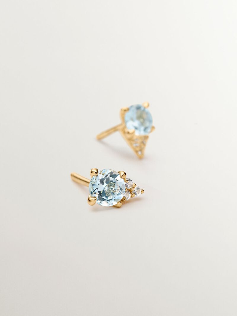 925 Silver earrings bathed in 18K yellow gold with sky blue topaz and white sapphires. image number 4