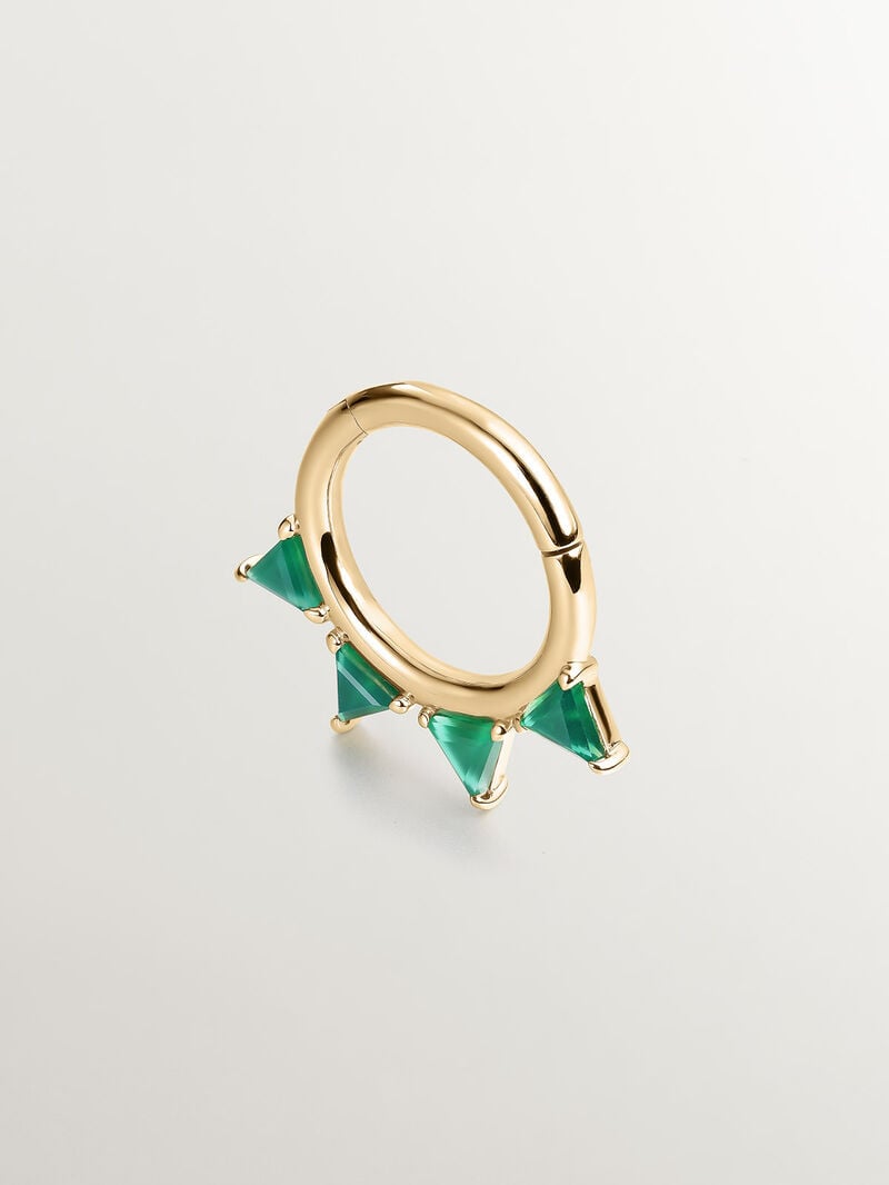 Individual 9K yellow gold earring with green onyx image number 0