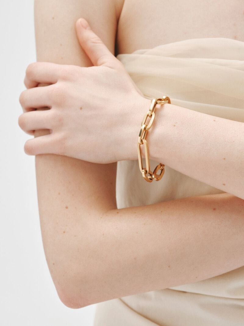 18K yellow gold plated 925 silver link chain bracelet image number 1