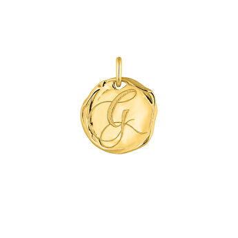 Gold-plated silver G initial medallion charm  , J04641-02-G,hi-res