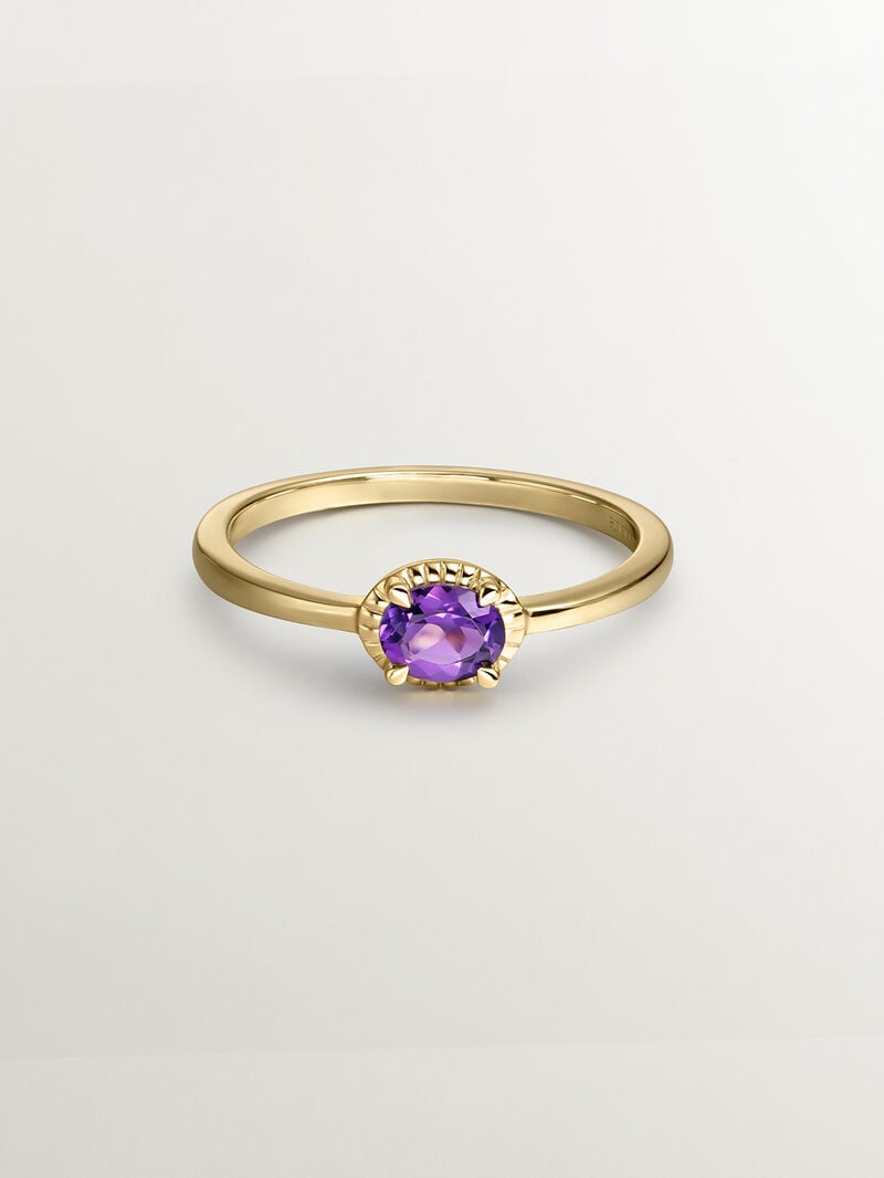 925 Silver ring bathed in 18K yellow gold with purple amethyst stone. image number 0