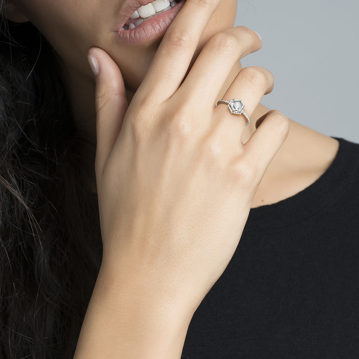 Anillo topacio hexagonal diamante gris plata , J04802-01-WT-GD, hi-res