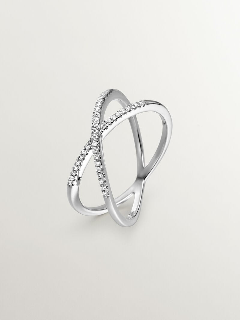 18K White Gold Double Crossed Ring with Diamonds image number 0