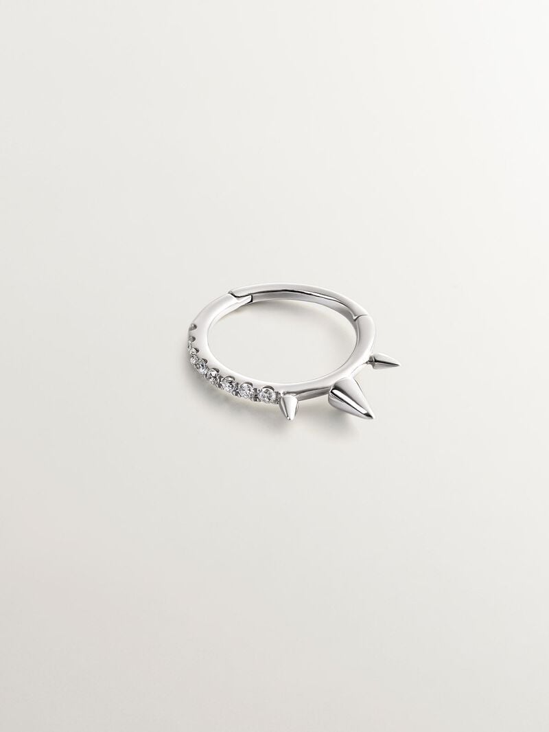 Individual small hoop earring in 9K white gold with spikes and diamonds. image number 2