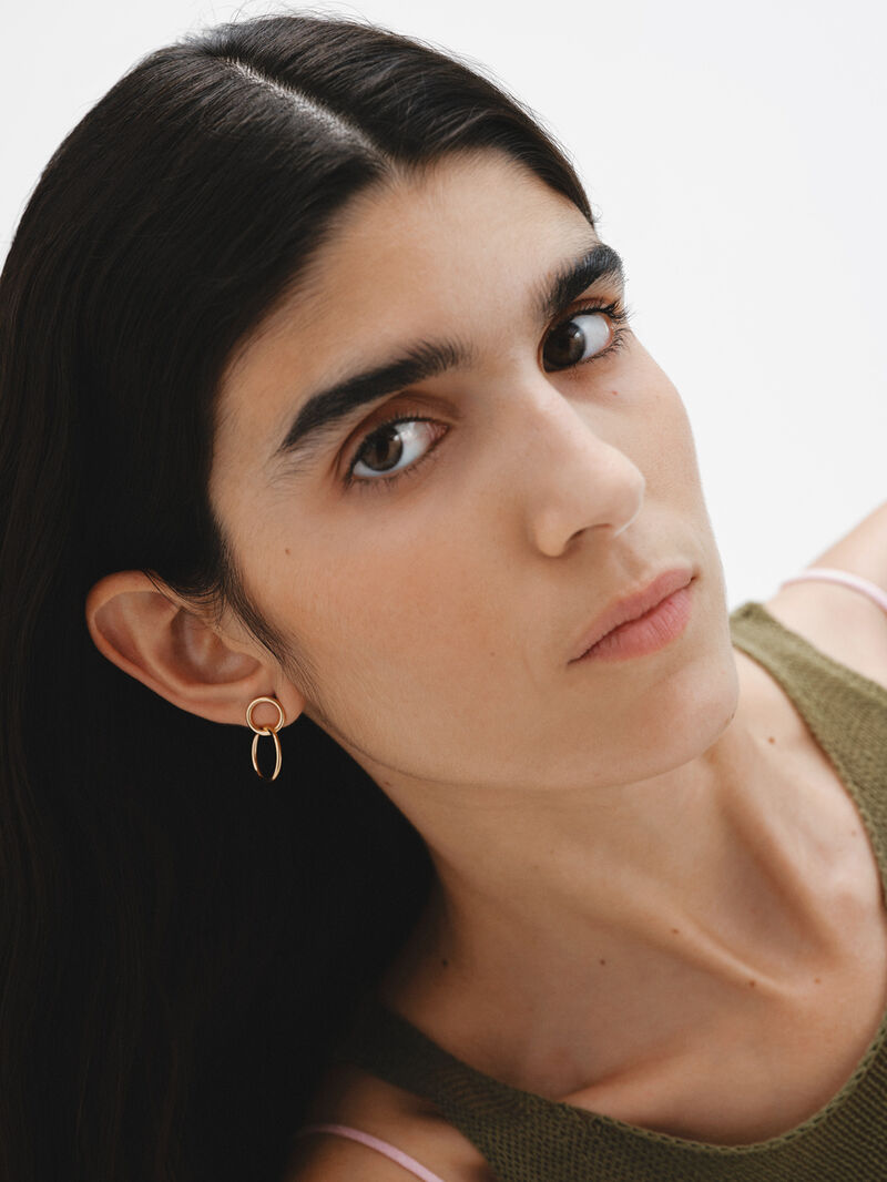 Double hoop earrings made of 925 silver, bathed in 18K yellow gold. image number 1