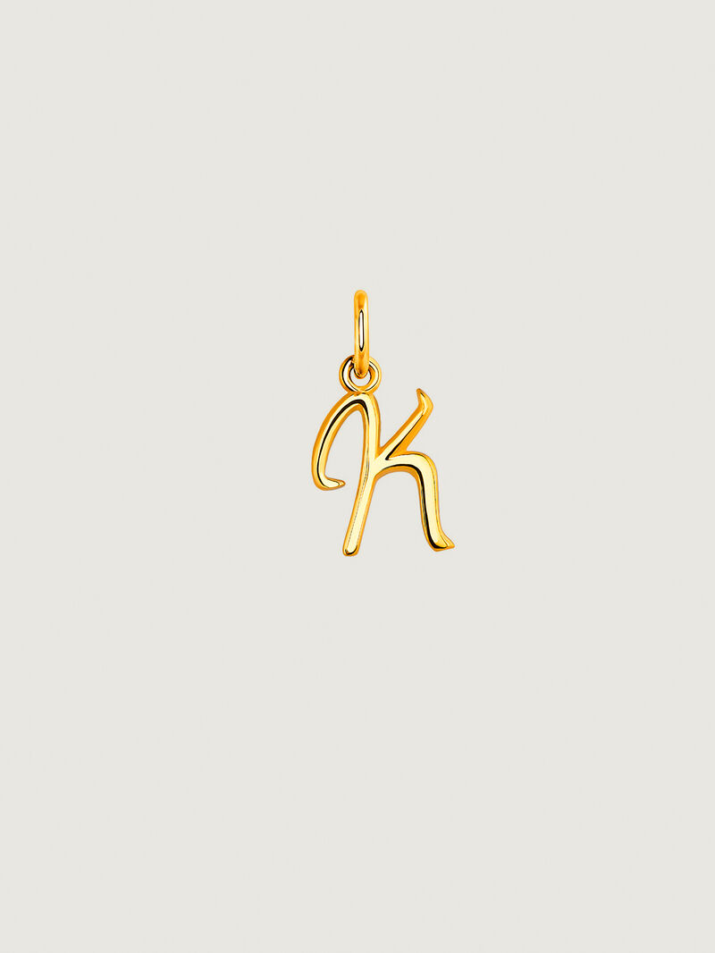 925 Silver charm bathed in 18K yellow gold with initial K. image number 0