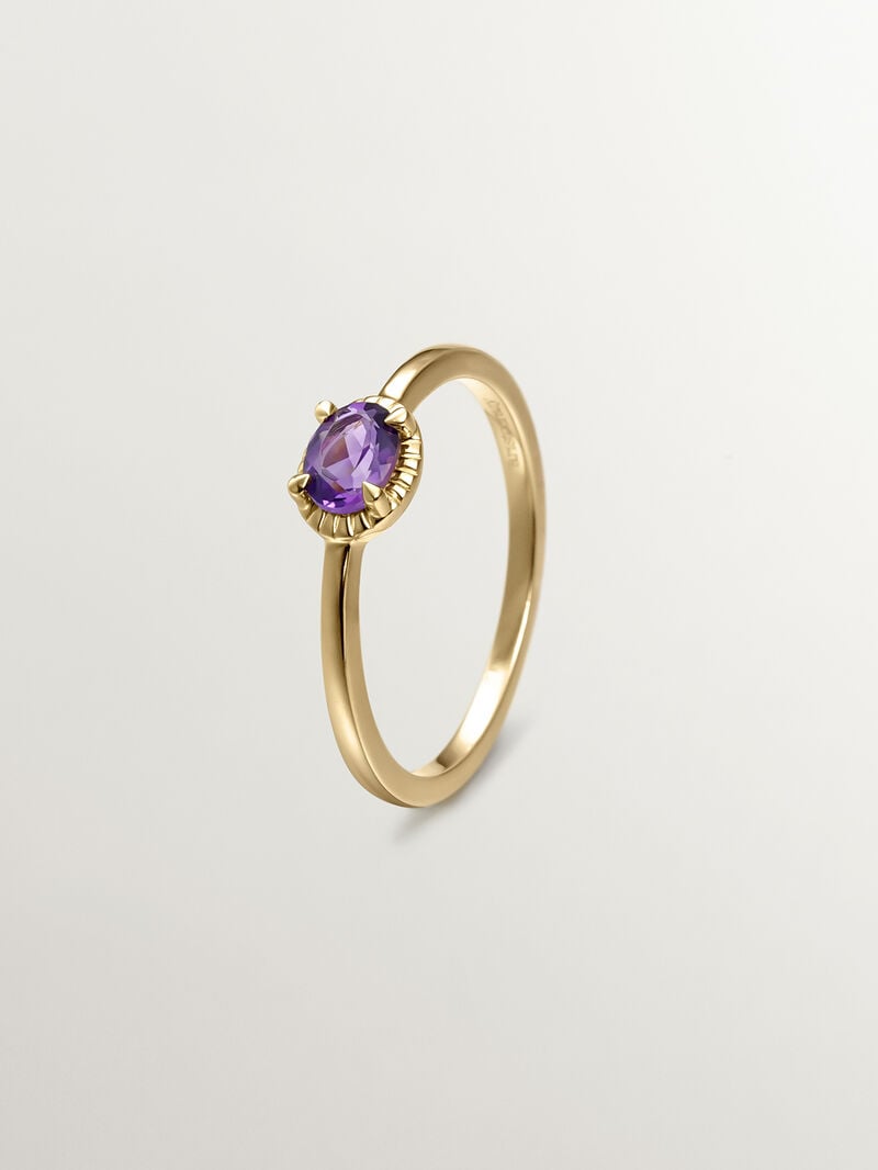 925 Silver ring bathed in 18K yellow gold with purple amethyst stone. image number 2