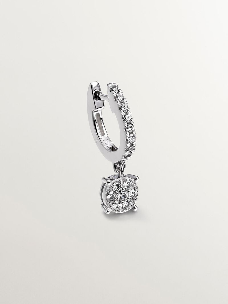 18K white gold single earring with pavé diamonds and dangling diamond image number 0