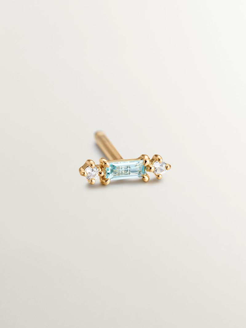 Individual 925 silver earring bathed in 18K yellow gold with sky blue and white topaz. image number 4