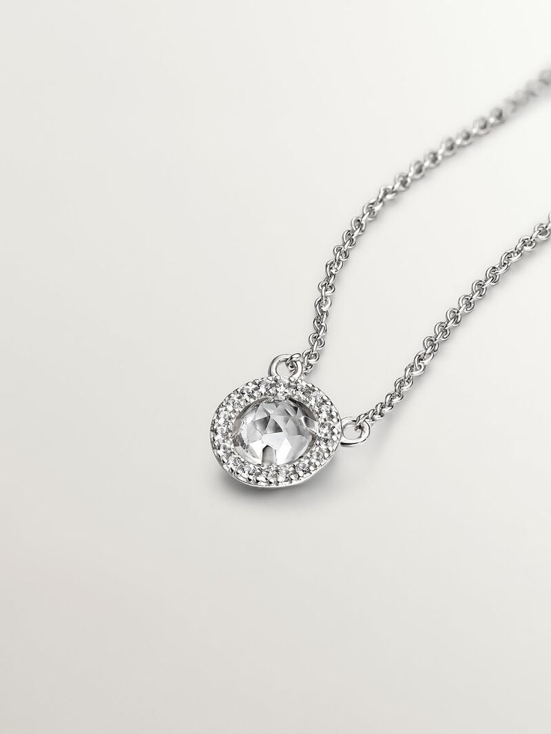 925 Silver Pendant with white topaz and border of white sapphires. image number 2