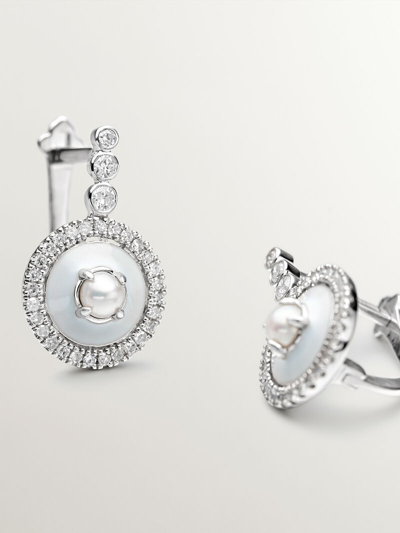 925 silver earrings with purple tannitas, white diamonds and white enamel image number 4